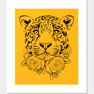 Majestic leopard with Flowers Posters and Art